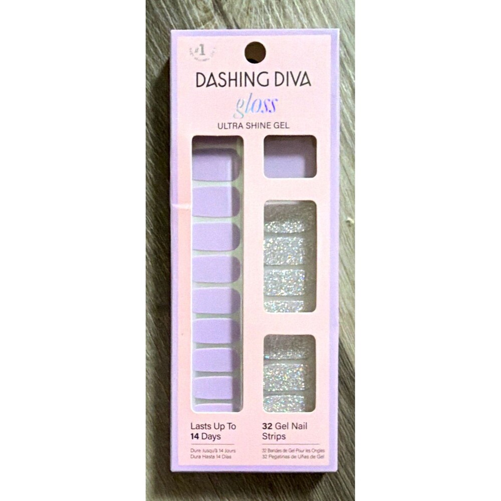 Dashing Diva Gloss Gel Nail Strips Purple/Silver Glitter Short Square NIB